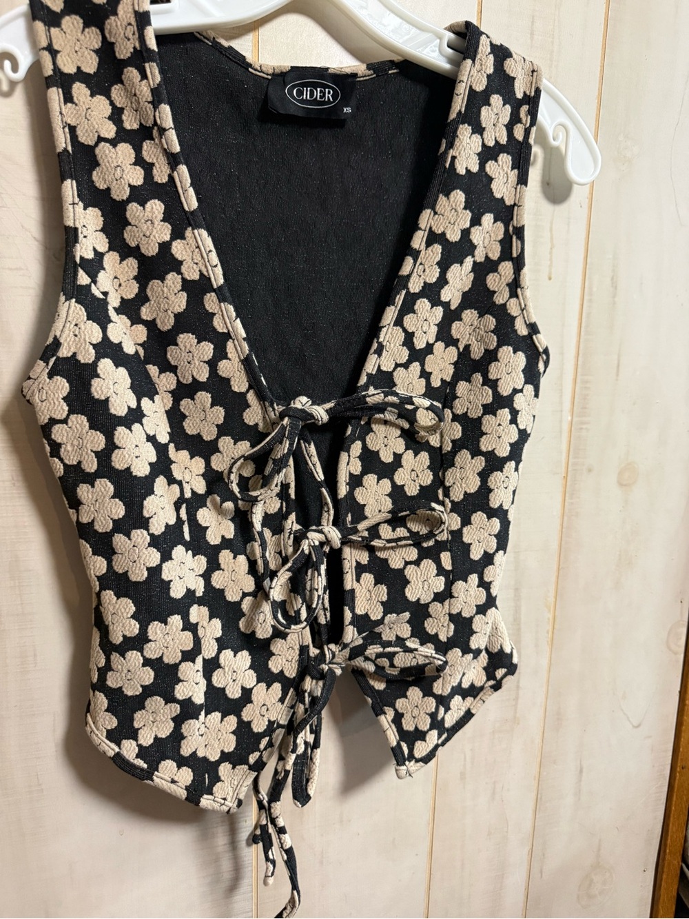 Cider Black and Cream Floral Lace-Up Crop Top
